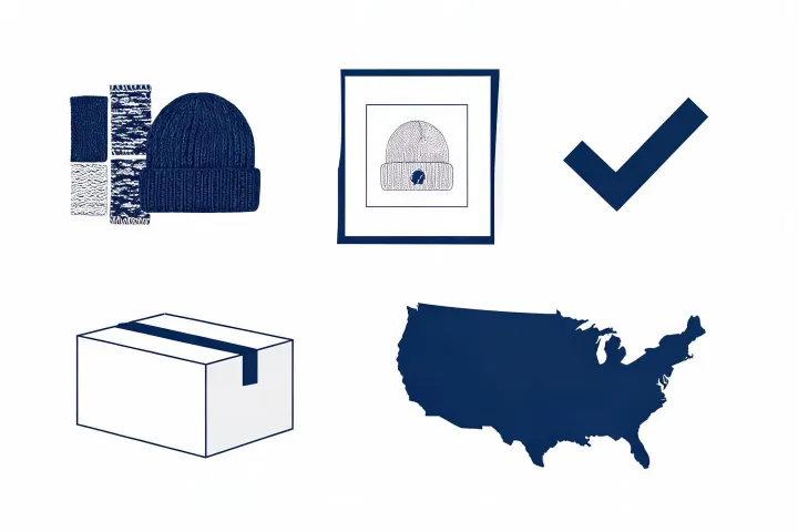 Illustrated route from beanie specification to US buyer delivery