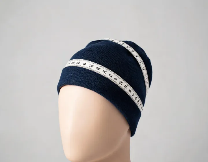 Buyer reviewing beanie fit and cuff placement