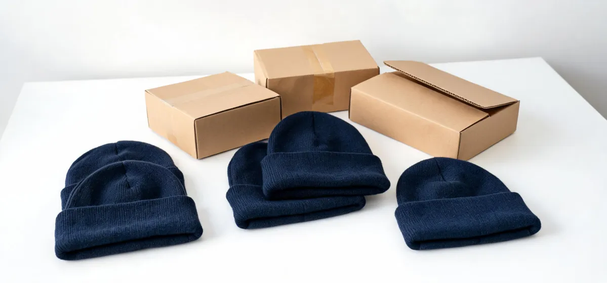 Folded beanie samples ready for a quotation review